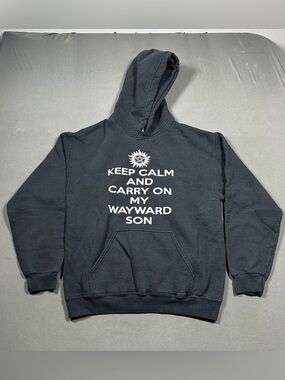 Gildan Keep Calm Sweatshirt Med "Star/Keep Calm and Carry On"Hoodie Black Size M